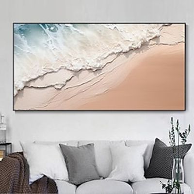 Hand-painted Minimalist Ocean Painting on Canvas 3D Textured Wall Art Earth Tone Seawaves Wall Art Living Room Painting Fashion Room Decor No Frame Lightinthebox