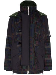 Sacai tapestry-style panel hooded jacket - Blue