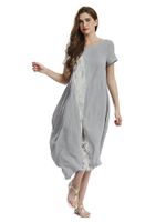 Women European Printed Short Sleeve Linen Maxi Dress