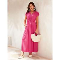 Women's Cotton Linen Rose Red Pink Dress Button Down Tie Waist Collar Pleated Maxi Dress