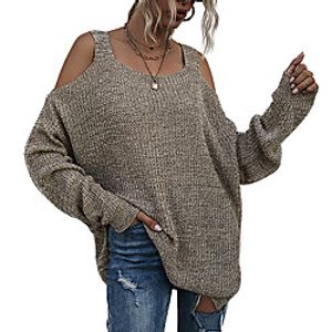 Women's Sweater Knitted Solid Color Stylish Cotton Long Sleeve Sweater Cardigans Square Neck Fall Wine Khaki Dark Gray / Going out miniinthebox