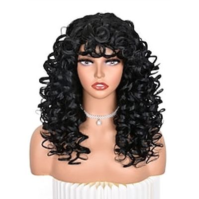 Black Curly Wigs for Black Women Long Curly Afro Wig with Bangs for Women Big Bouncy Fluffy Synthetic Fiber Glueless Hair for Cosplay and Daily Christmas Party Wigs miniinthebox