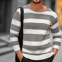 Men's Pullover Sweater Jumper Ribbed Knit Regular Knitted Striped Crew Neck Modern Contemporary Work Daily Wear Clothing Apparel Winter Black Red S M L Lightinthebox