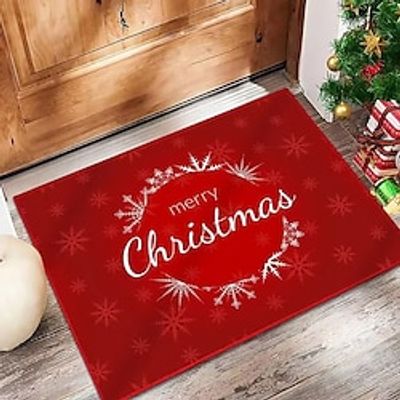 Christmas Doormat for Entering the House, Red Doormat with Dirt on the Entrance, Crystal Velvet Anti Slip Bathroom Floor Mat with Water Absorption Lightinthebox