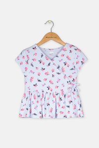 Toddler Girls Floral Print Top  Light Blue Combo