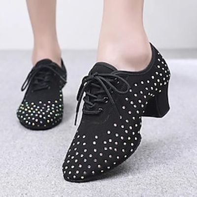 Women's Practice Trainning Dance Shoes Performance Training Heel Flower Cuban Heel Round Toe Lace-up Adults' Black miniinthebox Women's Practice Trainning Dance Shoes Performance Training Heel Flower Cuban Heel Round Toe Lace-up Adults' Black miniinthebox