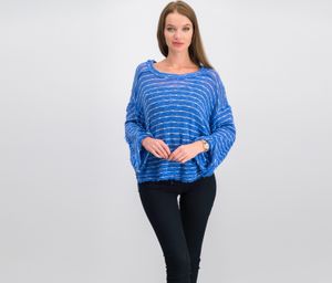 Striped Sheer Pullover Sweater  Blue Combo