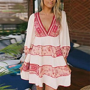 Women's A Line Dress Short Mini Dress Red 3/4 Length Sleeve Color Block Print Fall Summer V Neck Casual 2021 S M XL XXL miniinthebox