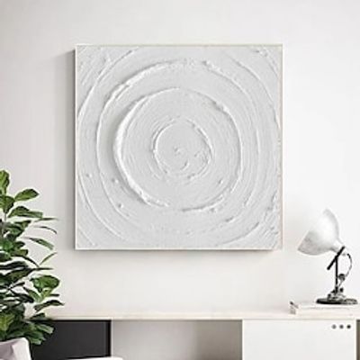 3D Texture Painting White Circle Painting Minimalism Texture Acrylic Painting White Painting on Canvas Large Canvas Art Modern Art Framed miniinthebox