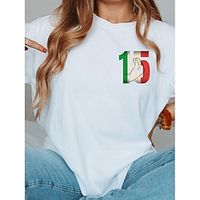 Women's T shirt Tee 100% Cotton Graphic White Print Short Sleeve Daily Weekend Fashion Round Neck Regular Fit Summer Lightinthebox - thumbnail