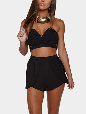 Sexy Black V Neck Tube Top & Shorts Co-ord
