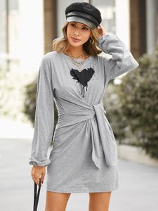 Crew neck Graphic Tie-up design Mini Dress