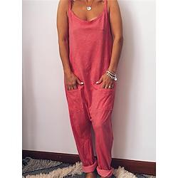 Women's Jumpsuit Pocket Solid Color Crew Neck Casual Street Daily Regular Fit Sleeveless Pink Red Green S M L Summer Lightinthebox