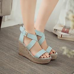 Women's Sandals Wedge Sandals Comfort Shoes Daily Buckle Chunky Heel Peep Toe Comfort Minimalism Rubber Buckle White Pink Blue Lightinthebox