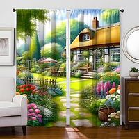 2 Panels Countryside Curtain Drapes Blackout Curtain For Living Room Bedroom Kitchen Window Treatments Thermal Insulated Room Darkening Lightinthebox - thumbnail