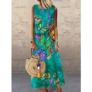 Women's Shift Dress Long Dress Maxi Dress Green Light Blue Sleeveless Animal Print Spring Summer Crew Neck S M L XL XXL 3XL Lightinthebox