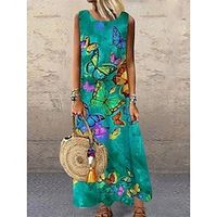 Women's Shift Dress Long Dress Maxi Dress Green Light Blue Sleeveless Animal Print Spring Summer Crew Neck S M L XL XXL 3XL Lightinthebox - thumbnail
