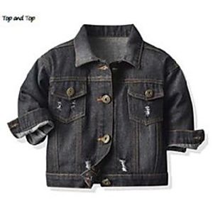 top and top fashion toddler little boys girls casual denim coats long sleeve holes buttons down jeans jackets kids outerwear x0728 Lightinthebox