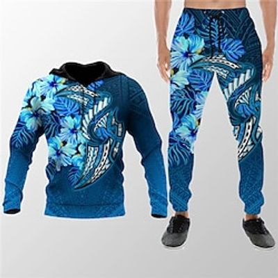 Men's Tracksuit Hoodies Set Blue Hooded Graphic Flower 2 Piece Print Sports  Outdoor Casual Sports 3D Print Basic Streetwear Designer Fall Spring Clothing Apparel Hoodies Sweatshirts  Lightinthebox