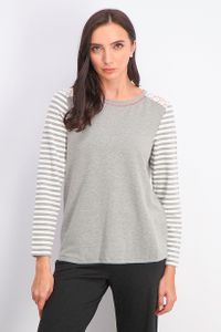 Womens Stripe Sleeve Pajama Top  Light Grey