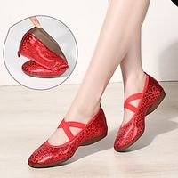 Women's Dance Shoes Practice Yoga Square Dance Plus Size Stylish Flat Heel Round Toe Elastic Band Silver Red Gold miniinthebox - thumbnail