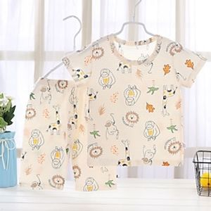 Kids Boys 2 Pieces Easter T-shirt  Shorts Short Sleeve Slub Cotton Red Girl 34 sleeves smiley face Three Quarter Sleeve Cherry Bear Cartoon Crewneck Summer Spring Adorable Home 3-7 Years Lightinthebox