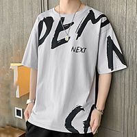 Men's Unisex Tee T shirt Hot Stamping Graphic Prints Letter Plus Size Print Short Sleeve Casual Tops Cotton Basic Fashion Designer Big and Tall Black Gray miniinthebox - thumbnail
