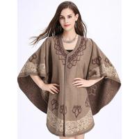 Printed Cloak Imitation Wool Cardigan - thumbnail