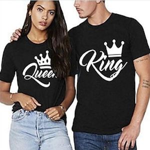 Couple Tshirt King 1pc Couple's Men's Women's T shirt Tee Crew Neck Black Valentine's Day Daily Short Sleeve Print Fashion Casual Lightinthebox