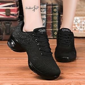 Women's Dance Sneakers Outdoor HipHop Square Dance Plus Size Fashion Flat Heel Round Toe Lace-up Black Pink / Black miniinthebox