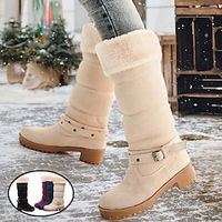 Women's Boots Snow Boots Waterproof Boots Plus Size Outdoor Work Daily Fleece Lined Knee High Boots Platform Chunky Heel Elegant Vintage Fashion Suede Black White Red miniinthebox