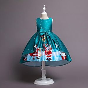 Kids Little Girls' Dress Snowflake Santa Claus A Line Dress Print Blue Wine Green Midi Sleeveless Elegant Princess Dresses Christmas Summer Regular Fit 2-8 Years miniinthebox