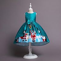 Kids Little Girls' Dress Snowflake Santa Claus A Line Dress Print Blue Wine Green Midi Sleeveless Elegant Princess Dresses Christmas Summer Regular Fit 2-8 Years miniinthebox - thumbnail