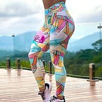 Women's Leggings Yoga Pants Scrunch Butt Tummy Control Butt Lift High Waist Yoga Fitness Gym Workout Tights Leggings Graphic Patterned Blue Sports Activewear High Elasticity Skinny  Athletic Lightinthebox - thumbnail