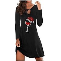 Women's A Line Dress Short Mini Dress Green Black Navy Blue Long Sleeve Print Print Fall Round Neck Casual Christmas 2021 S M L XL XXL 3XL 4XL 5XL miniinthebox - thumbnail