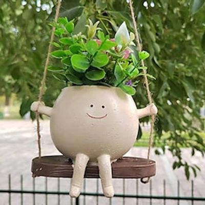 Swing Face Planter Pot Hanging Head for Indoor Outdoor Plant Succulent Pots String of Pearls Live Resin Flower Best Gift Mother and Teacher Appreciation miniinthebox