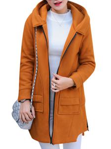 Casual Solid Zipper Hooded Thicken Coat