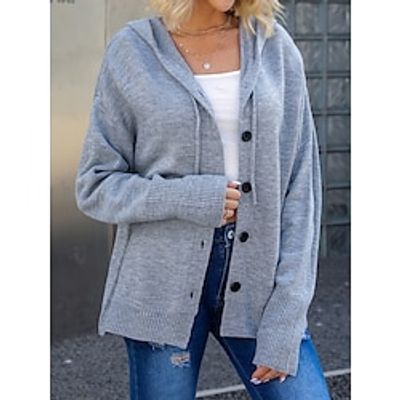 Women's Cardigan Coat Hooded Ribbed Knit Polyester Button Knitted Fall Winter Regular Outdoor Daily Going out Stylish Casual Soft Long Sleeve Pure Color Gray S M L Lightinthebox Women's Cardigan Coat Hooded Ribbed Knit Polyester Button Knitted Fall Winter Regular Outdoor Daily Going out Stylish Casual Soft Long Sleeve Pure Color Gray S M L Lightinthebox