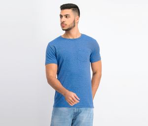 Mens Chest Pocket Striped T-Shirt  Royal Blue/White