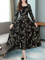 Round Neck Floral Printed Maxi Dress - thumbnail