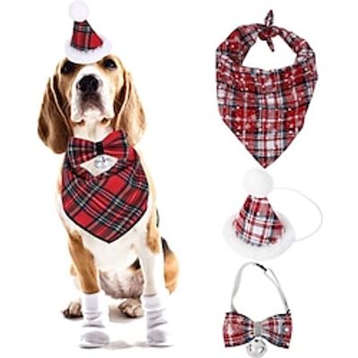 Pet Christmas Party Dress Up Dog Christmas Triangle Scarf Cat Christmas Bell Bowtie Christmas Hat Lightinthebox