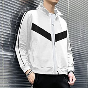 Men's Jacket Color Block Print Active Spring  Summer Regular Daily Long Sleeve Polyster Coat Tops White Lightinthebox