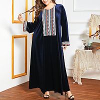 Women's Plus Size Swing Dress Striped Round Neck Long Sleeve Spring Casual Maxi long Dress Causal Daily Dress Lightinthebox - thumbnail