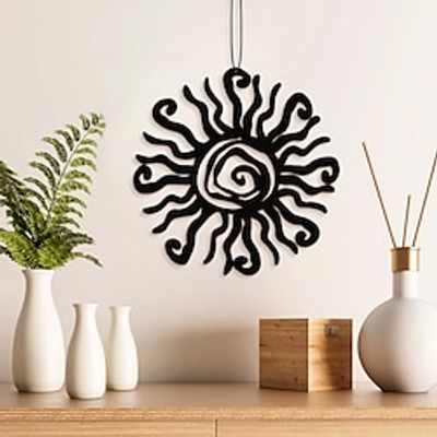 Whimsical Abstract Sun Decorative Hanging - Black Wooden Material, Creative Home Decoration for Bedroom, Terrace, and Courtyard Lightinthebox
