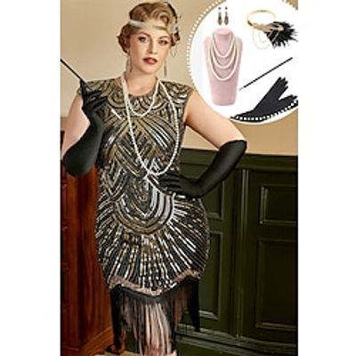Retro Vintage Roaring 20s 1920s Flapper Dress Dress Outfits Flapper Headband Christmas Party Dress The Great Gatsby Women's Sequins Tassel Fringe Cosplay Costume Plus Size Christmas Halloween Party miniinthebox