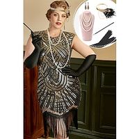 Retro Vintage Roaring 20s 1920s Flapper Dress Dress Outfits Flapper Headband Christmas Party Dress The Great Gatsby Women's Sequins Tassel Fringe Cosplay Costume Plus Size Christmas Halloween Party miniinthebox - thumbnail