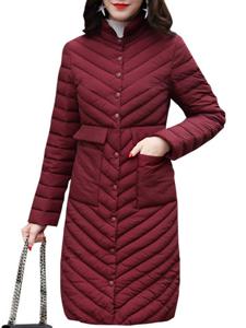 Pure Color Button Women Parkas