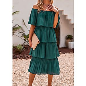 Women's A Line Dress Midi Dress White Green Short Sleeve Solid Color Fall Summer cold shoulder Elegant Casual 2021 S M L XL XXL Lightinthebox