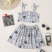 Kids Girls' Clothing Set 2 Piece Sleeveless Blue Black Brown Print Bow Daily Wear Basic Knee-length 2-6 Years Lightinthebox - thumbnail