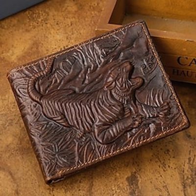 Men's Vintage Genuine Leather Wallet 3D Printed Tiger Wallet Card Holder miniinthebox